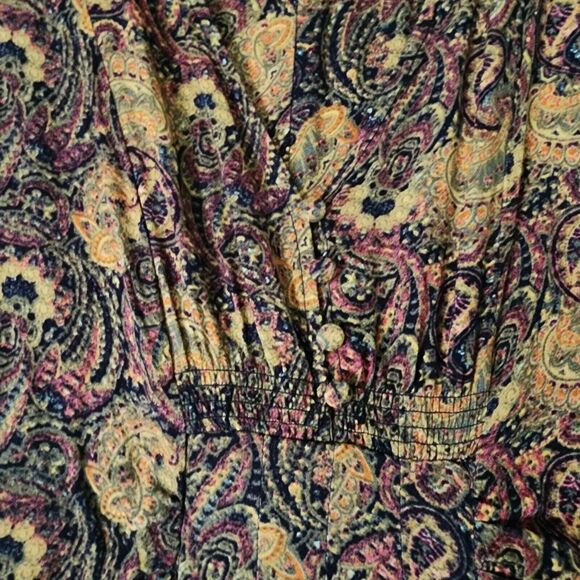 Free People Dress Womens 6 Small Olivia Midi Paisley Print Smocked Pleated Gold - Picture 4 of 11